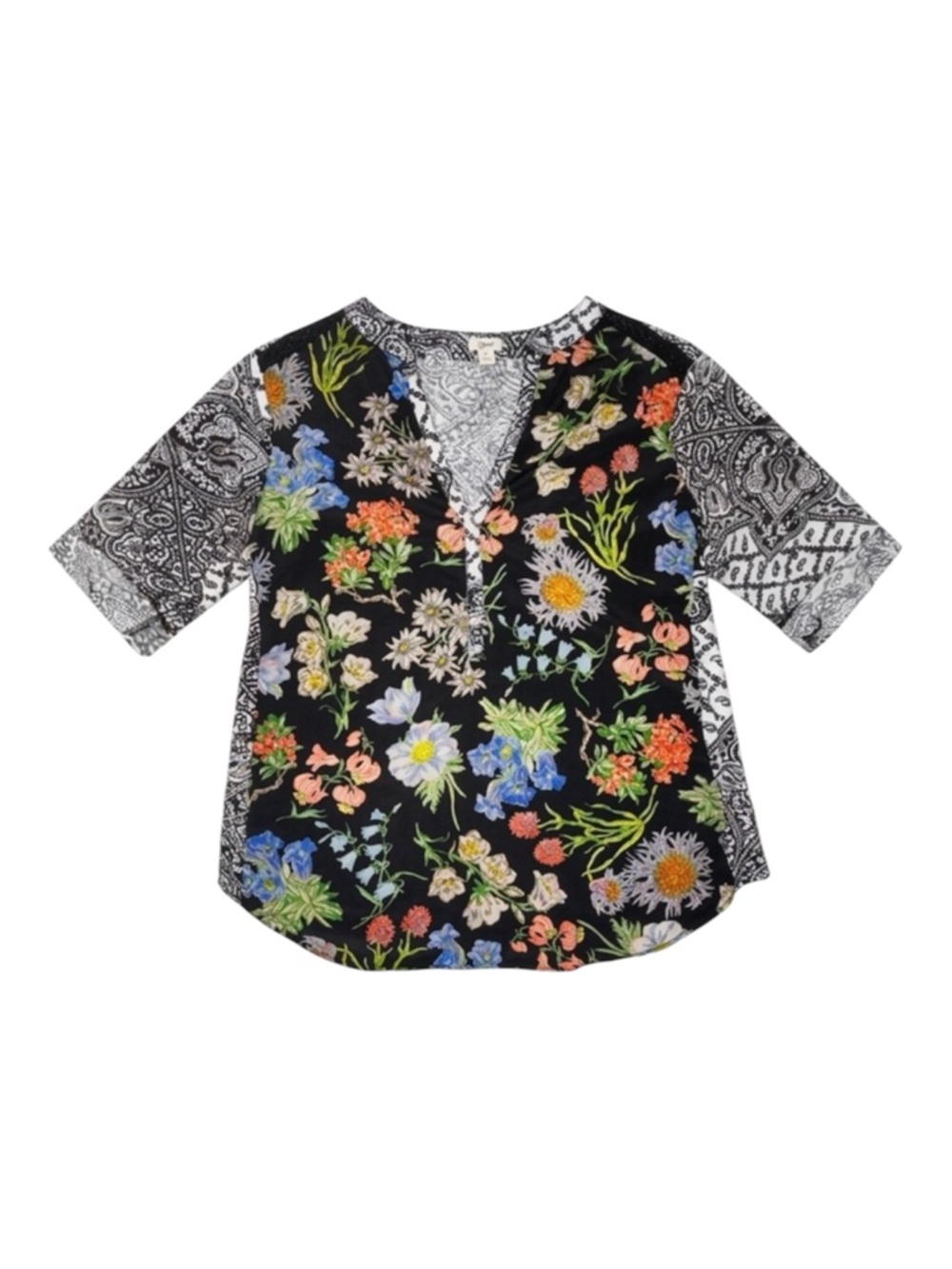 Anthropologie TINY Boho Floral Mixed Media 3/4 Sleeve Top Blouse L - Picture 2 of 9